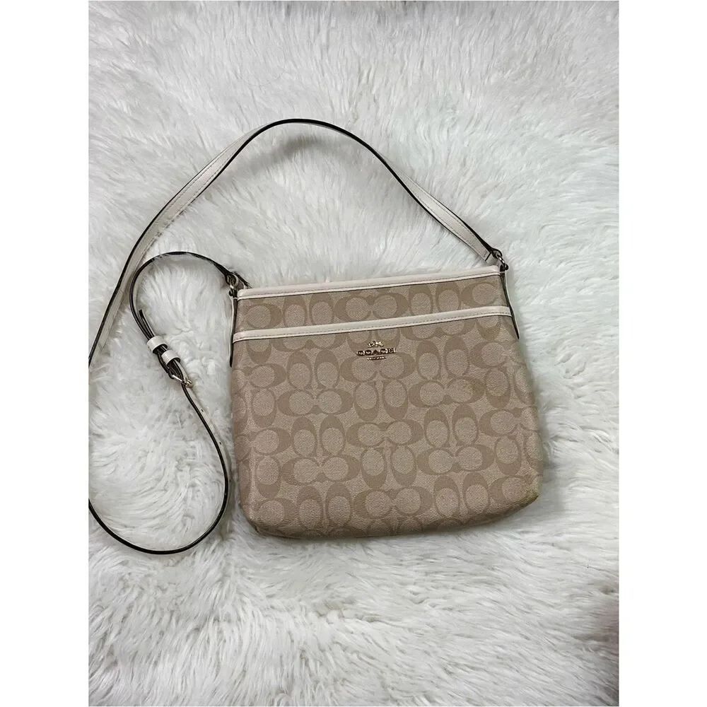 Coach Beige Signature Crossbody with Cream Trim